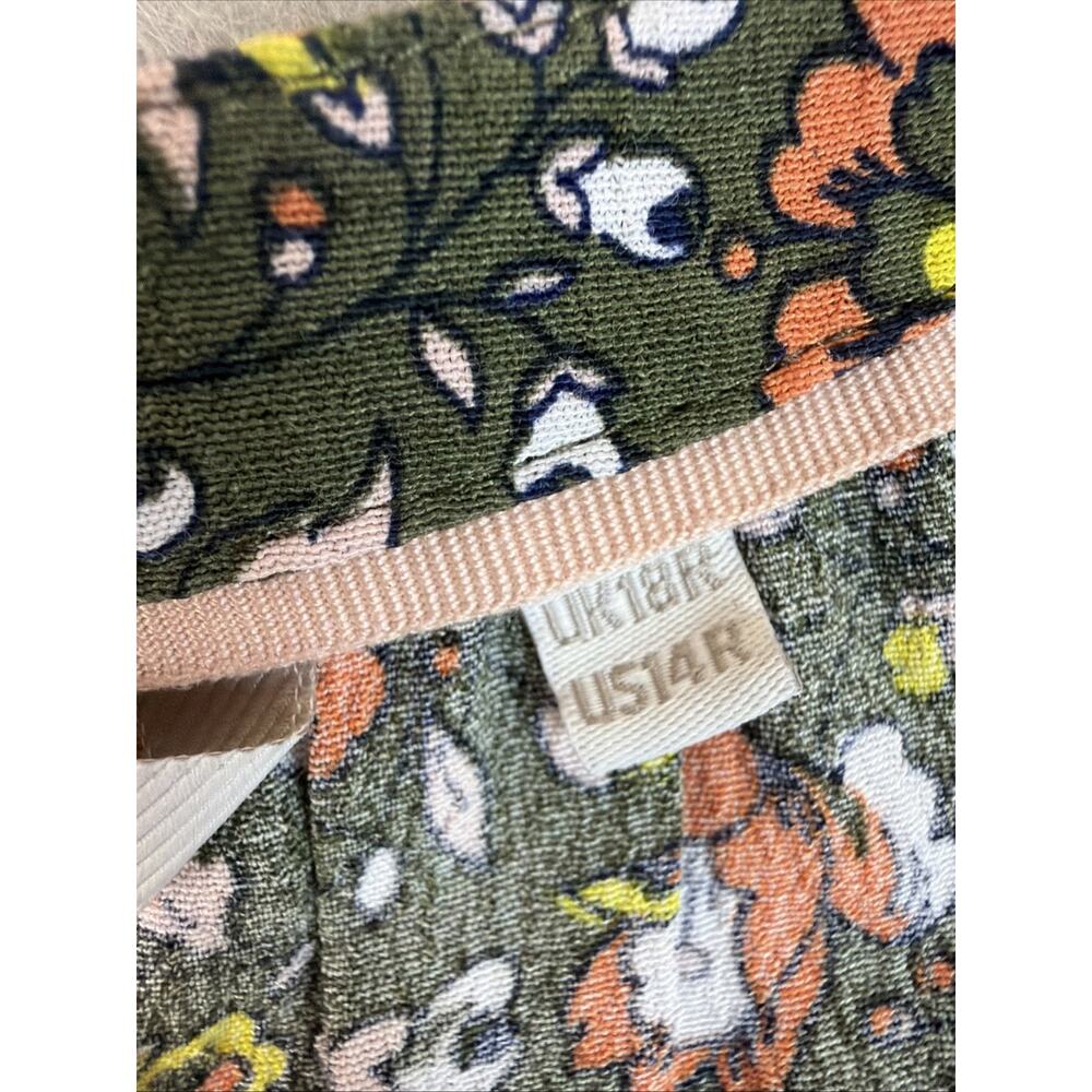 BODEN Dress Sz 14 Olive Floral Print Stretch 3/4 Sleeves Knee Tiered Cottagecore - Picture 3 of 12